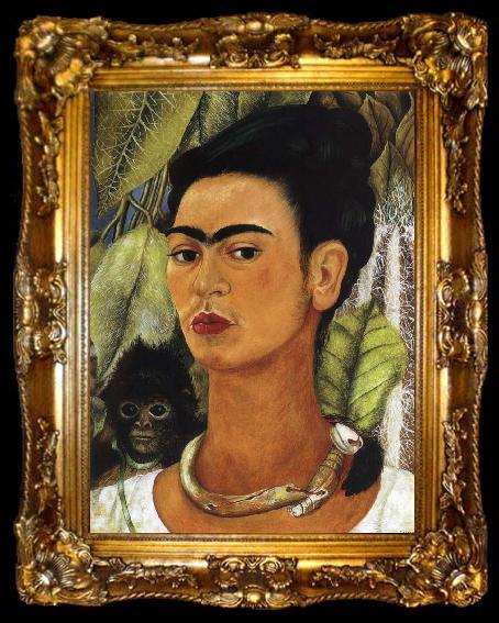 framed  Frida Kahlo The Portrait of monkey and i, ta009-2